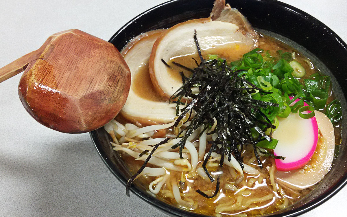 image of spicy miso ramen with yakibuta pork from Kenichi Restaurant